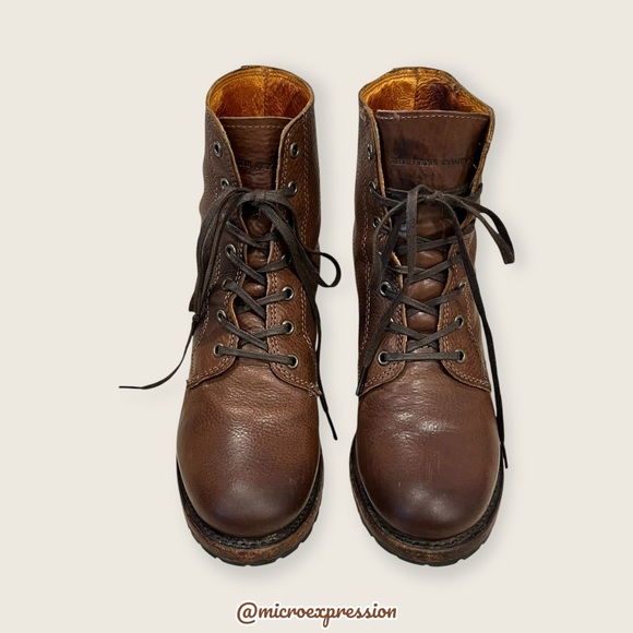 $415 Frye Sabrina 6G Cognac Brown Leather Laced Combat Chunky Heeled Ankle Boots - Picture 10 of 15